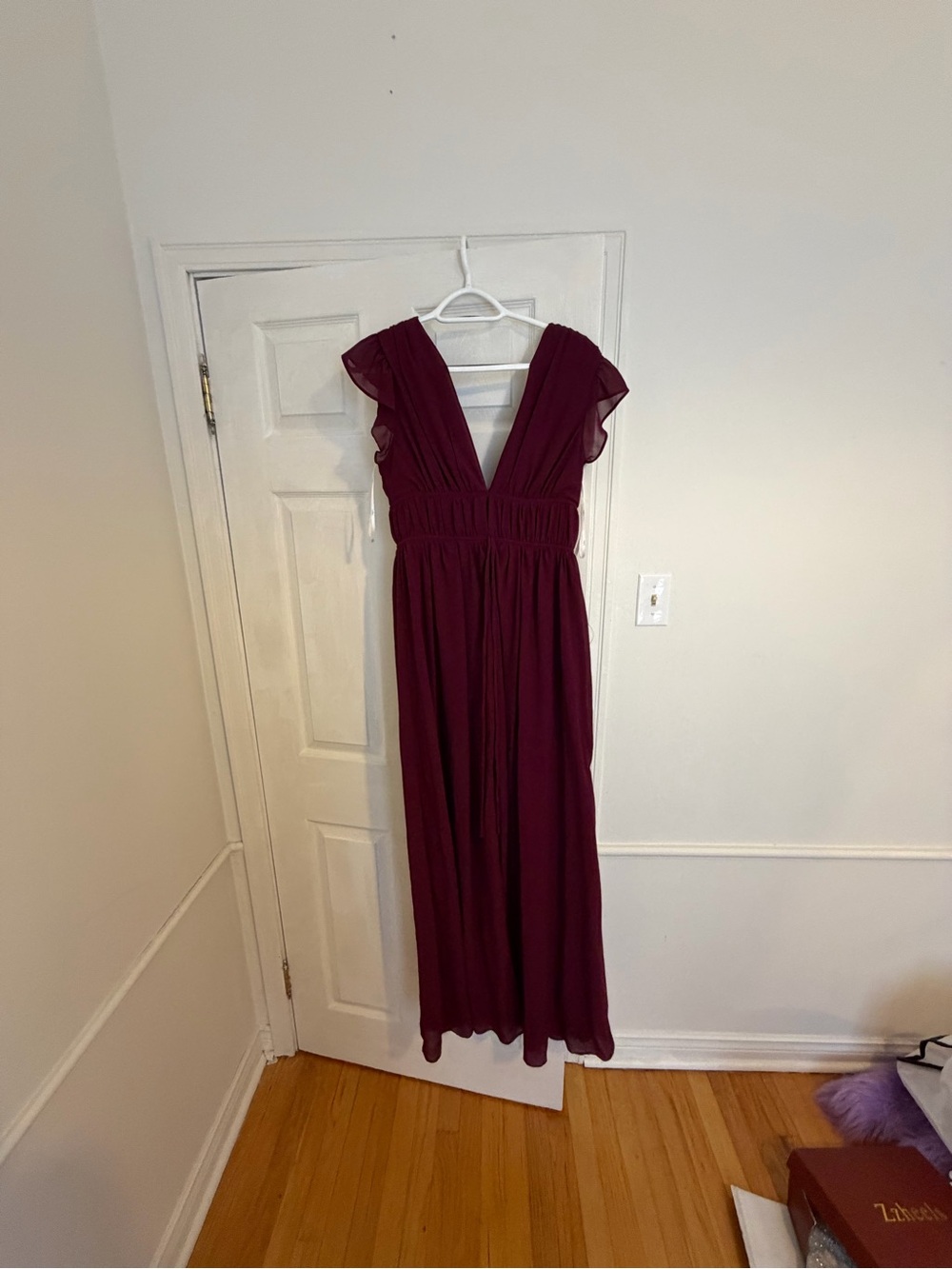 Lulu's Deep Plum V-Neck Flutter Sleeve Maxi Dress